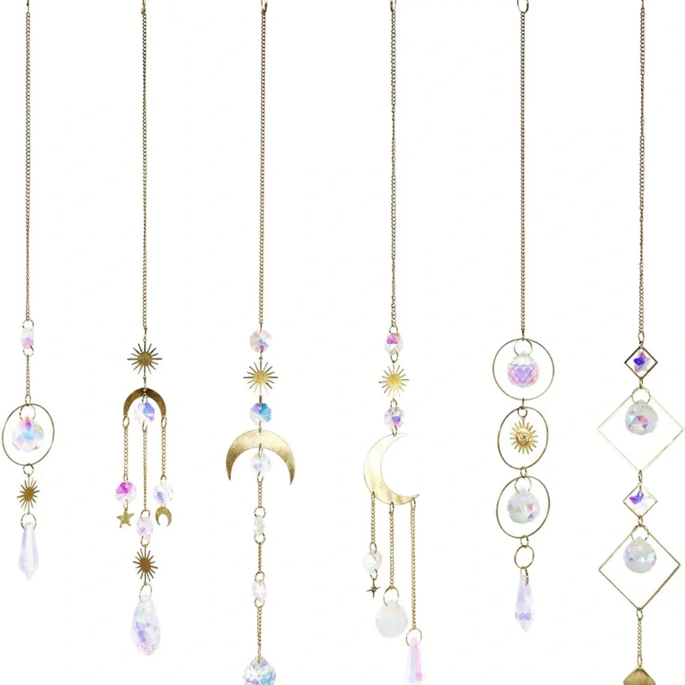 Boho Crystal Suncatcher Moon Chain Pendant Prisms for Window Party Garden Decor - Picture 4 of 6